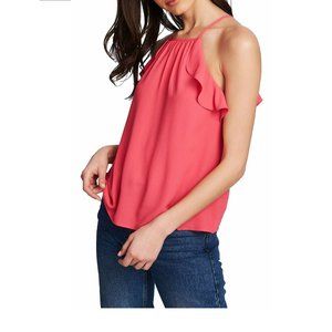 1.STATE Ruffle Trim Halter Top Bright Pink
